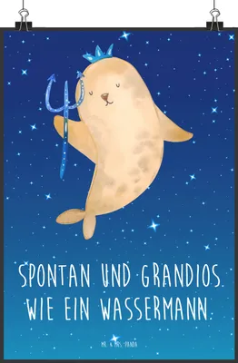 Produktbild von Mr. & Mrs. Panda Bild Sternzeichen Wassermann DIN A1 - Sternenhimmel Blau - Geschenk, Wandbild, Plakat, wanddeko, drucke, Posterdruck, Meermann, Nix, Meer