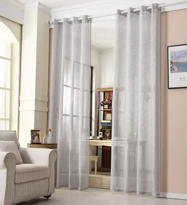 Immagine prodotto di Tenda trasparente con occhielli, effetto lino | Bianco | 140x225 cm