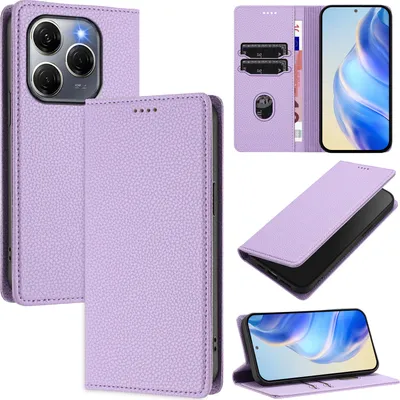 Produktbild von Litchi Leder Handyhülle für Tecno Spark 20 Pro 5G Wallet Kartenfächer Standfunktion Hülle Violett