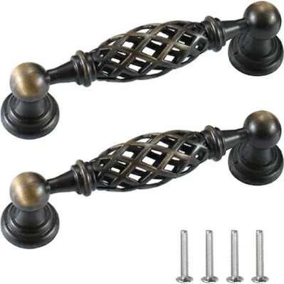 Immagine prodotto di Maniglie per porte e cassetti in bronzo antico con design a gabbia di uccello, set di 2 pezzi