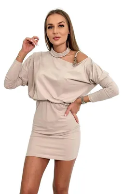 Produktbild von Beiges Kleid mit Schulterverzierung