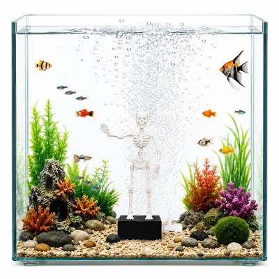 Produktbild von Halloween Aquarium Deko tanzendes Skelett, 3D Unterwasser Dekoration mit Luftblasen, bewegliche Skelett Deko für Fischbecken & Aquarium