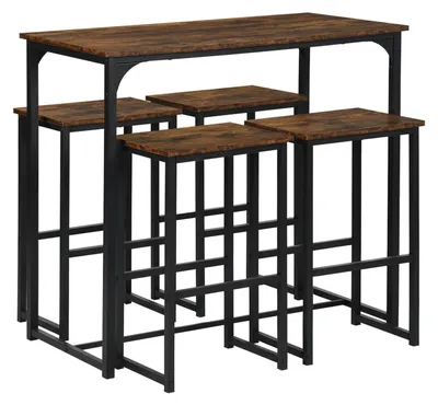 Immagine prodotto di Tavolino da bar con 4 sgabelli, stile industriale, color marrone vintage, dimensioni 100x50x90 cm