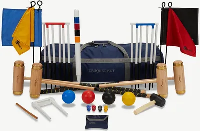 Immagine prodotto di Ultimate Executive Croquet Set - Gioco da giardino all'inglese - cerchi in rame, palline in plastica, borsa da croquet di 16 mm di spessore con porte in acciaio. Di classe e grande