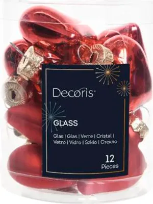 Produktbild von Rote Herz-Christbaumkugeln, 12er-Set, 4,5 cm