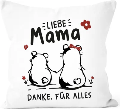 Produktbild von Kissen-Bezug Liebe Mama Danke für alles Geschenk Muttertag Geburtstag Bär Strichzeichnung SpecialMe® ohne Namen weiß 40cm x 40cm
