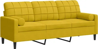 Image de vidaXL Canapé 3 places avec coussins décoratifs jaune 180 cm velours