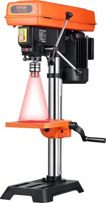 Immagine prodotto di VEVOR Trapano da banco da 254 mm, motore a induzione da 550 W, trapano a colonna con velocità regolabile da 550 a 2500 giri/min, piano di lavoro inclinabile da 0 a 45°, posizionamento a raggi X, per legno e metallo