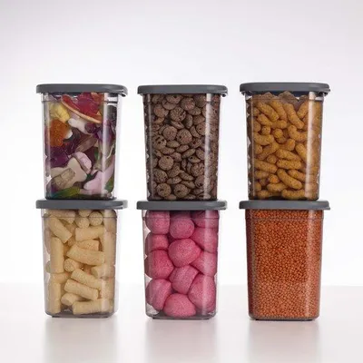 Image de Boîtes hermétiques avec couvercle, 1 000 ml, lot de 6, anthracite, empilables