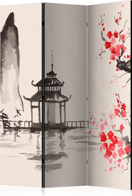Produktbild von Neuheit! Dekorativer Paravent Raumteiler Trennwand Foto-Paravent Spanische Wand XXL KIRSCHBLÜTE JAPAN 135x172 cm p-B-0059-z-b