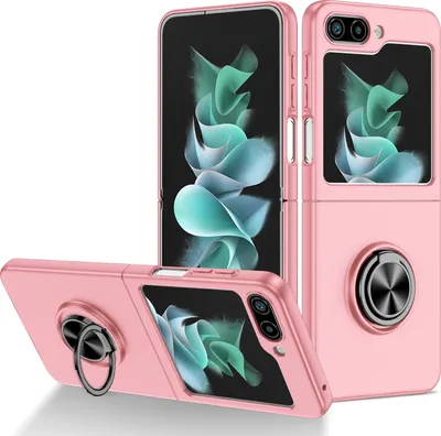 Produktbild von Galaxy Z Flip5 Hülle, Dünn Hart PC Schutzhülle mit Ringhalter Ständer für Samsung Galaxy Z Flip 5 Pink