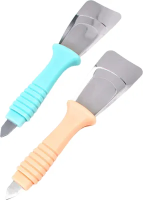 Produktbild von Stück Kühlschrank-Enteiser, Eiskratzer, Edelstahl-Kühlschrank-Eisschaufel mit Griff, dreischichtiges Bogendesign, Gefrierschrank-Reinigungsspatel, ergonomisches Zubehör zur Eisentfernung