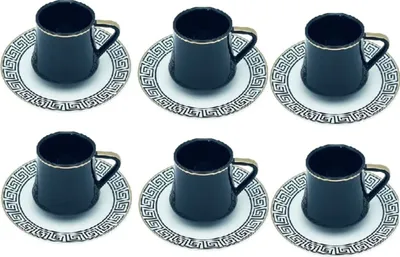 Produktbild von 12-tlg. Kaffeeservice, Kaffee- und Mokkatassen mit Unterteller aus Porzellan Schwarz 90 ml