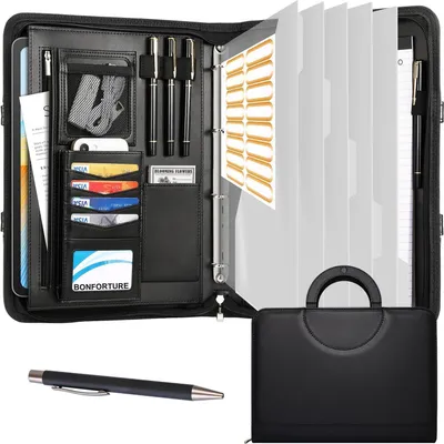Produktbild von Schreibmappe A4 Konferenzmappe mit 4 Ringbuch Klemmbrett Notizblock Stift Schwarz