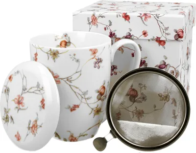 Produktbild von DUO FLORAL Becher 380 ml SAFA mit Teesieb, New Bone China Porzellan