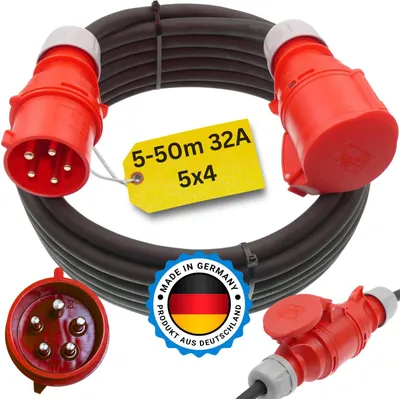 Produktbild von CEE Verlängerungskabel H07RN-F 5G4 5x4 32A mit/ohne Phasenwender 5-50m, Phasenwender:nein, Länge:10m