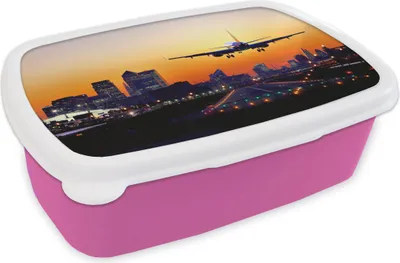 Produktbild von KitchenYeah® Lunchbox Brotzeit Brotdose 17x11 cm Flugzeug landet in London Kinder Brotzeitdose - Lunchpaket - Brotkasten  - Sandwich Box