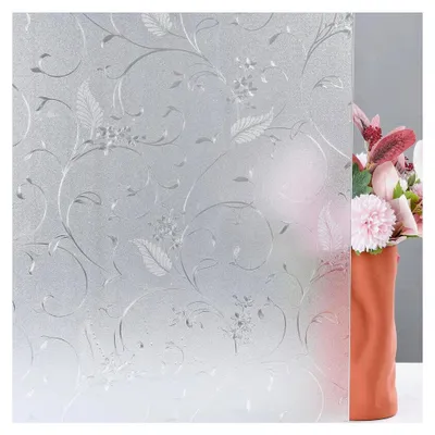 Produktbild von Blumen Frosted Fensterfolie Dekorative Fensterfolie Statische Milchglasfolie für Fenster Selbstklebend 90cm x 200cm