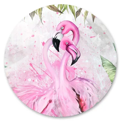 Produktbild von Sticker RUND Flamingos Vögel tropische Blätter Pflanzen Natur Aquarell Wandtattoo Aufkleber 100 cm x 100 cm