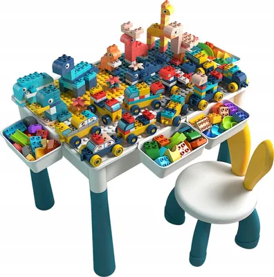 Produktbild von Kindertisch mit Bausteinen und Stuhl - kreatives Spiel- und Lernset für Kleinkinder