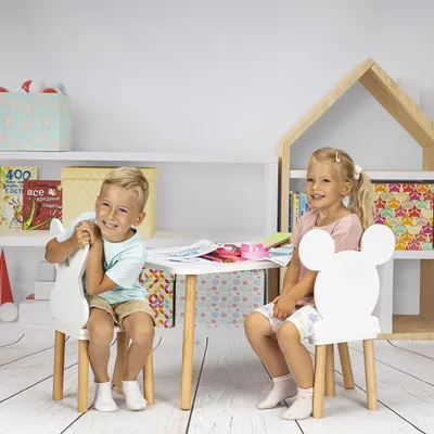 Immagine prodotto di Tavolino per bambini, dimensioni 50x70x46 cm, in legno bianco, ideale per la cameretta