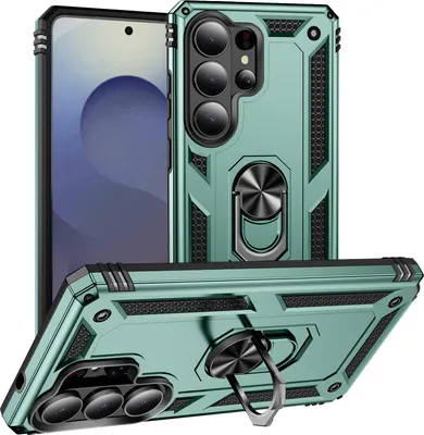 Produktbild von Schutzhülle für Samsung Galaxy S26 Ultra, Dual Layer Robust Militäre Fallschutz Hülle mit Ringhalterung Ständer Grün