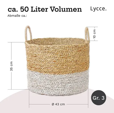 Image de Panier à linge Lycce avec poignées | Panier tressé en jonc de mer | polyvalent, peut servir de panier à linge, de panier de rangement pour les jouets, de panier pour les cadeaux, d'organiseur de salle de bain, etc. | beige et blanc, taille : taille 3