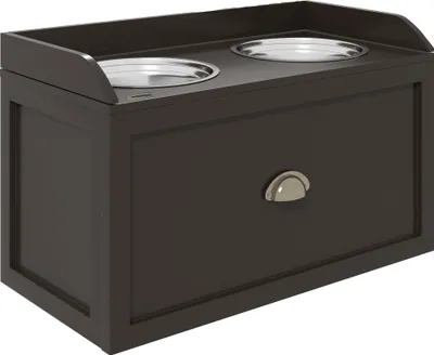 Produktbild von FutterstationErhöhteFressnäpfe2Fressnäpfe,2Edelstahlschalen,1Stauraum,60x30x36cm,Braun