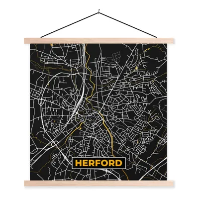 Produktbild von MuchoWow® Textilposter Schwarz und Gold - Stadtplan - Herford - Deutschland - Karte 60x60 cm mit holzfarbenen Rahmen - Wanddekoration