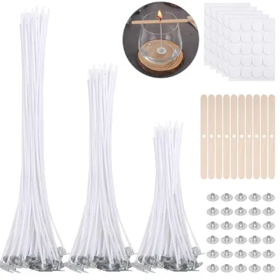 Produktbild von Kerzendocht Set 240 Stück mit Haltern & Klebepads für Kerzen DIY 10/15/20cm
