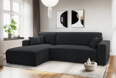 Produktbild von AX LIVING Catea Eckschlafsofa mit Bettkasten L – Dunkelgraues Ecksofa 279cm