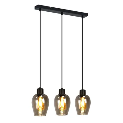 Produktbild von ZMH Hängelampe Schwarz 3-flammige Pendelleuchte Rauchglas Vintage Hängeleuchte für Esstisch E27 Küchenlampe Retro für Esszimmer Hotel Treppe Wohnzimme