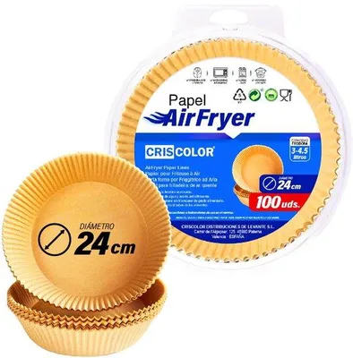 Zdjęcie produktu dla Papier do pieczenia do frytkownicy powietrznej – 100 sztuk, 20–24 cm – papier nieprzywierający do gotowania bez oleju, papier do frytkownicy powietrznej, nadaje się również do grillowania
