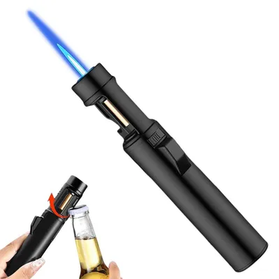 Productafbeelding van Stabvuur aansteker, Jetflame, 2-in-1, winddicht, navulbaar, met flesopener, zwart