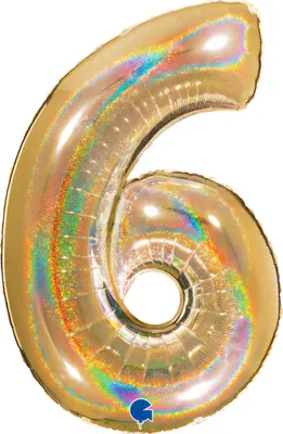 Produktbild von Riesenzahl Folienballon 40"/102cm | Holo Gold Zahl: 6