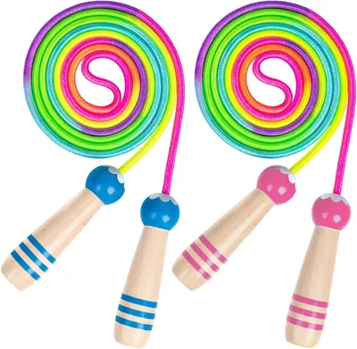 Produktbild von Springseil verstellbar, 2 Stück, 250 cm, Holzgriff, bunt, für Kinder