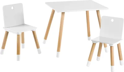 Produktbild von roba Kindersitzgruppe Holz weiß lackiert, 3-teilig, ab 18 Monate, belastbar bis 50 kg (Stühle), 30 kg (Tisch)
