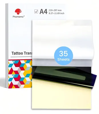 Obrázek produktu pro Phomemo M08F, přenosový papír pro tetování, papír pro šablony pro tetování, kompatibilní s tiskárnami M08F, TP81, TP83, TP88, A886, A887, formát A4 (210x297 mm), 35 listů