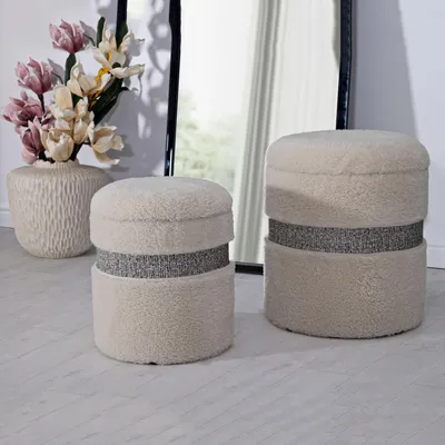 Immagine prodotto di Luder - Pouf Contenitore, 40x40x47h cm Bianco Crema, set da 2