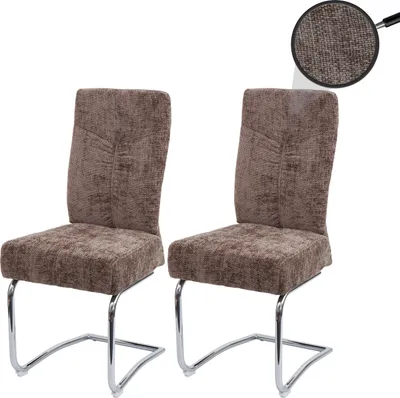 Obrázek produktu pro sada 2 jídelních židlí HWC-G56, kuchyňská židle konzolová židle křeslo, kovová tkanina/textil šenil  hnědá