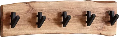 Produktbild von WOHNLING Design Wandgarderobe Akazie Massivholz / Metall 60 x 17 x 9 cm Hakenleiste Flurgarderobe Wand Garderobe Holz