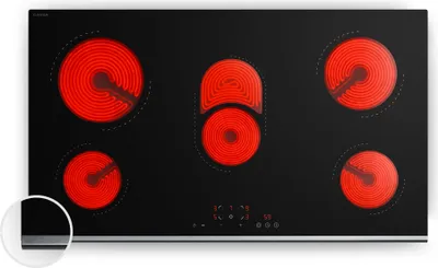 Image de Klarstein Verosteel Plaque Vitrocéramique 91 cm - 5 Zones, 8400 W,Tactile, Minuterie & Sécurité Enfants, Surface Facile à Nettoyer, Table de Cuisson Vitrocéramique Design Noir