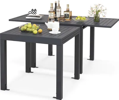 Zdjęcie produktu dla Rozkładany stół dla 4-6 osób, stół tarasowy 80-160 cm z aluminiową ramą odporną na warunki atmosferyczne, duży prostokątny rozkładany stół, szary