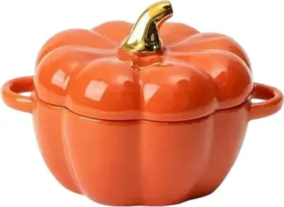 Produktbild von Herbstliche Kürbis-Keramikschüssel mit Deckel, mikrowellen- und spülmaschinenfeste Kürbissuppenschüssel mit Griff, Kürbisdekor-Vorratsdose für die Thanksgiving-Halloween-Party zu Hause, Kürbisschale, Halloween