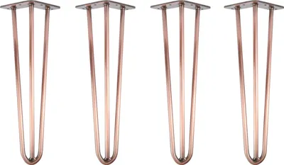 Produktbild von Natural Goods Berlin HAIRPIN Legs, Haarnadelbeine, Möbelfüße, Tischbeine, Antik Roségold, 40 cm, 3 Streben, 4 Stück