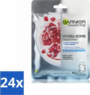 Image de Garnier - SkinActive - Hydra Bomb Sheet Mask - Grenade - Masque visage - 1 nettoyant visage - Pack avantage - 24 pièces
