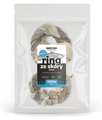 Produktbild von Uniszki Kabeljauhautring, natürlicher getrockneter Hundesnack, 2 Stück.