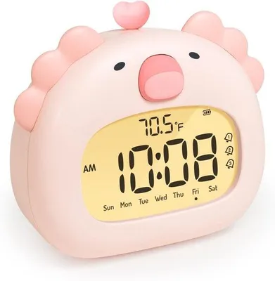 Productafbeelding van Digitale slaaptrainer met LED-display - 3 alarmen - timer - instelbare helderheid - oplaadbare nachtlamp voor het bed - roze