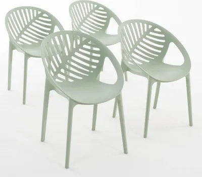 Image de lot de 4 chaises empilables en résine renforcée de fibre de verre pour l'extérieur, le jardin, les bars et les restaurants - design moderne inspiré des feuilles - VIVIAN - Vert pistache