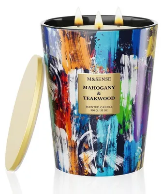 Productafbeelding van Grote geurkaars in glazen pot, geur: teakwood, 990g, sojawas, brandduur: 150 uur, 3 lonten